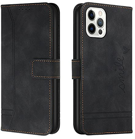 Trugox Handyhülle für Apple iPhone 13 Pro Max Hülle Klappbar Klapphülle mit Kartenfach Handytasche Handy Schutzhülle Tasche Leder Wallet Flip Case Slim Book Cover - Schwarz