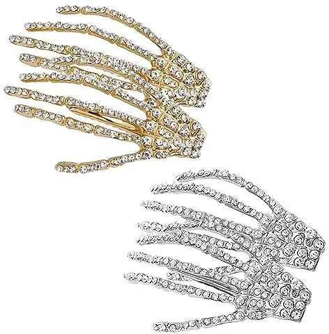 Halloween-Haarspangen mit Skelett-Händen, Halloween-Haarspangen für Damen und Mädchen, Strass-Totenkopf-Handhaarnadel, Zombie-Punk-Rock-Haarspange, Halloween-Haarschmuck, 4 Stück