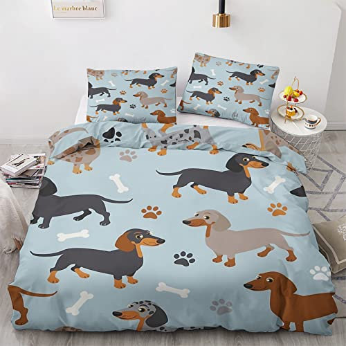 GEDAEUBA Dackel Bettwäsche 135x200 - Hunde Bettbezug 135 x 200 2er Set, Wendebettwäsche und Kissenbezug 80x80, Weiche & Angenehme & Atmungsaktive Mikrofaser Bettwäsche-Sets mit Reißverschluss