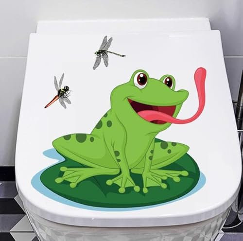Aufkleber für WC Toiletten Deckel Netter Frosch-Toiletten-Aufkleber-Toiletten-Toiletten-Logo-Aufkleber-Toilettenabdeckungs-dekorativer Aufkleber (Green-b, One Size)
