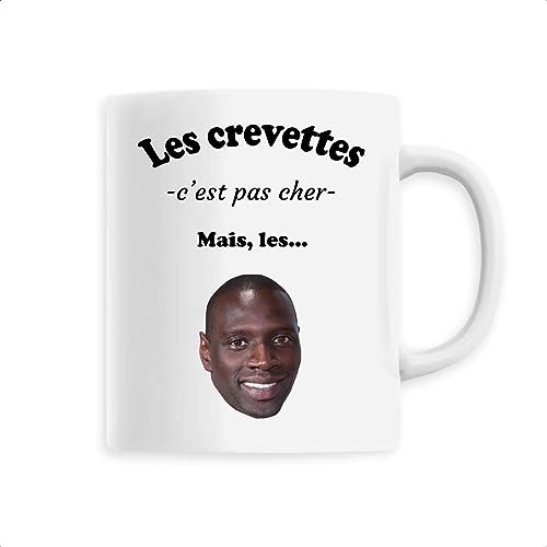 Mug Les crevettes c'est pas cher - Imprimé en France - Tasse originale en céramique - Cadeau Anniversaire Humour original rigolo (Blanc)