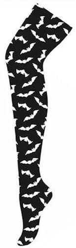 krautwear® Damen Strumpfhose Spinnennetz Fledermaus Spinnenweben-Muster, Hexen, Spinnen, Zubehör, Halloween Karneval Party Kostüm (Fledermaus-L-XL)