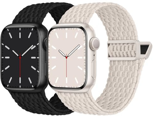 Nimblistic Kompatibel mit Apple Watch Armband Geflochten 42mm 41mm 40mm 38mm, Elastisches Nylon Stoff Band mit Magnetverschluss für Apple Watch 10 9 8 7 6 5 4 3 2 1 SE, Schwarz/Polarstern
