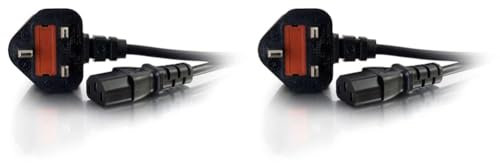C2G 88513 2 Metre UK Power Cable (IEC320C13 to BS 1363) 6 Foot Kettle Lead/Power Cord, Black (Pack of 2)