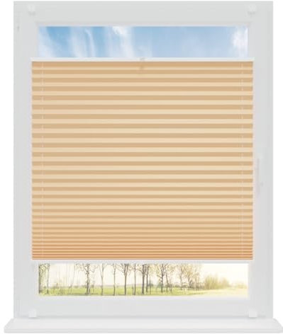 RENA Plissee ohne Bohren Rollos für Fenster | Faltrollos für Fenster & Tür | Plisseerollo nach Maß Verdunkelung | Fenster Rollos für Innen | Jalousie Vanille 60x120 cm