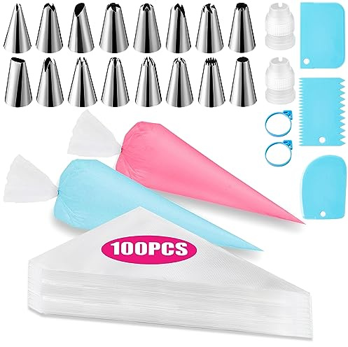 Piping Bags and Tips Set, 100PCS 16 Inch Pastry Bags, Icing Bags Disposable