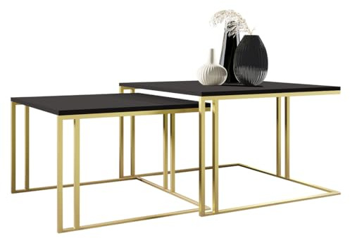 Mirjan24 Couchtische Kozzo, Wohnzimmertische 2 in 1, moderner Sofatische, quadratischer Kaffeetisch, 2er Set Beistelltisch, Teetisch, Metallrahmen (Gold + Schwarz Molet.)