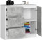 BDW - Kommode mit 3 Schubladen und 1 Tür - 80 cm breit, 77 cm hoch - Schrank, Sideboard, Mehrzweck-, Schuhschrank, Schubladenkommode, Aktenschrank - Wohn-, Schlafzimmer, Flur - Weiss/Beton