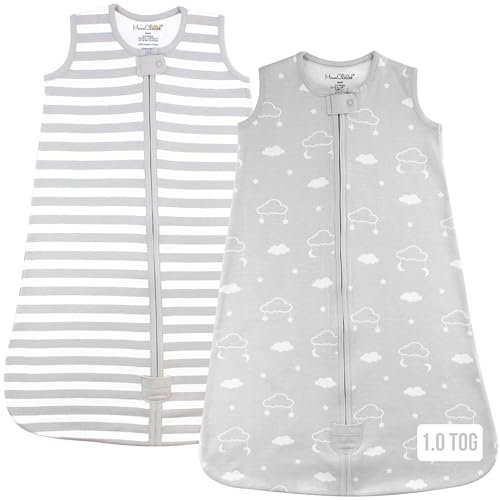 Baby Schlafsack 1.0 TOG, Bio-Baumwolle Baby tragbare Decke mit Zwei-Wege-Reißverschluss, Swaddle Transition, All-Season Schlafsack für Neugeborene Kleinkind Kleinkind Junge Mädchen, 2-Pack, XXL