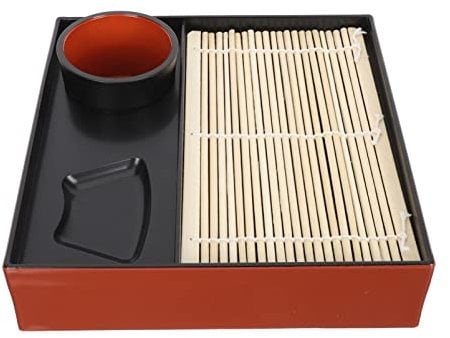 HELVES Japanese Soba Noodle Plates Square Zaru Soba Noodle Tray Cold Noodle Plate Sushi Serving Trays Food Board Udon Noodles Plate with Drain Mat and Dipping Cup