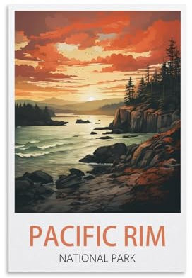LHJOIUN Pazifik-Rim-Nationalpark-Poster, Vintage-Reiseposter, 50 x 75 cm, Kunstdruck auf Leinwand, für Wohnzimmer, Schlafzimmer, Heimdekoration, moderne Kunst