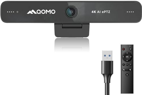QOMO QWC-006 4K Webcam Conference Room ePTZ Camera with Microphone, AI Face Tracking,120°FOV Computer Camera,Plug and Play USB Webcam for Mac/PC/Laptop, Zoom/Skype/Facetime/Google Meet