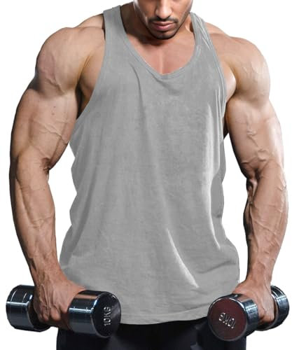 Lehmanlin Herren Sport Stringer Tank top,Bodybuilding Workout Tank Tops für das Fitnessstudio,Tägliches Training lässige T-Shirts Quick Dry(Reines Grau, L)