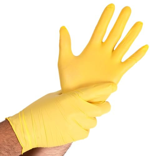 FRANZ MENSCH 100x Hygostar Einweghandschuhe Safe Light, Einmalhandschuhe Größe XL, reißfeste Nitrilhandschuhe, puderfrei, latexfreie Gummihandschuhe, Handschuhe Einweg, Gelb in XS, S, M, L, XL & XXL