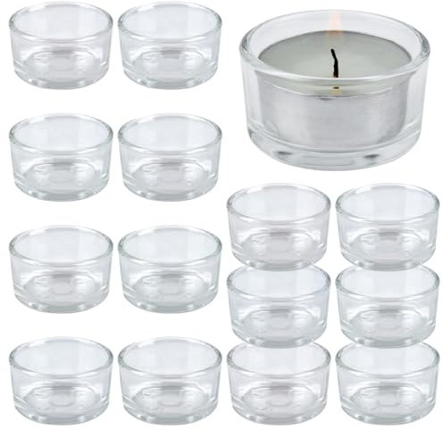 USENG Lot de 15 Porte Support Bougie Chauffe Plat,Photophore Verre Transparent,Bougeoir Verre pour La Décoration Les Mariages Les Décors de Table,Verre à Bougie Chauffe Plat en Verre Transparent