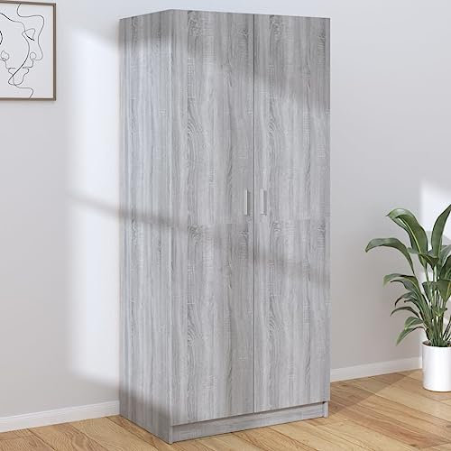 Willood Kleiderschrank mit 2 Türen Garderobenschrank Garderobe Schrank Dielenschrank Schlafzimmerschrank Grau Sonoma 80x52x180 cm Holzwerkstoff