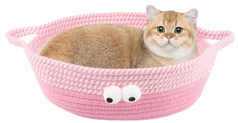 Gewebter Bettkorb für Katzen, gewebtes Bett für Katzen im Innenbereich, waschbare Betten für kleine Hunde, waschbares Bett für kleine Hunde, handgewebter Korb für Katzenbett, Cam