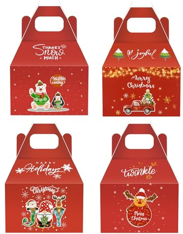 CHARMGIFTBOX Keksboxen, Weihnachtsgeschenkboxen, 3D-Partygeschenkboxen, Weihnachten, kleine Süßigkeitenhaus-Stil, Leckerei-Tüten, 24 Stück