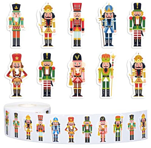 Whaline Lot de 1 000 autocollants de Noël Casse-noisette de dessin animé Roi et soldat - 8 motifs