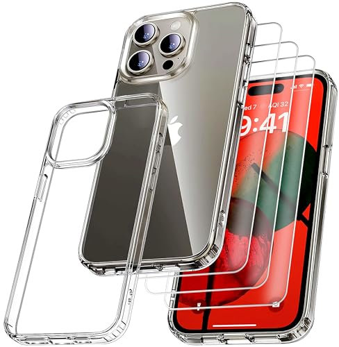 RKINC Case for iPhone 15 Pro 6.1-Inch Case, Compatible with MagSafe, Shockproof Military-Grade Protection, Not-Yellowing with 3 Screen Protectors Slim Phone Case, Clear