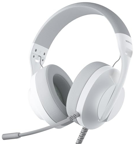 WIRWTRU S30 Gaming Headset with Microphone,198g Lightweight Design, Gaming Headphones for Xbox, Xbox Series X|S, PS5, PS4,Switch, PC, Noise Cancelling Mic, Soft Earmuffs,3.5MM Wired (White)