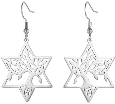 KKJOY Orecchini dell' Albero della Vita con Esagramma in Acciaio Inossidabile Orecchini pendenti della Stella di David Gioielli Spirituali Ispirati alla Natura per Donne Affascinanti