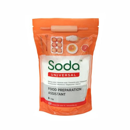 Lebensmittelzubereitungshilfe 1 kg (4 Stück, gesamt 4 kg) - Baking Soda - Zum Reinigen von Obst, für fluffige Omeletts, zum Aufweichen von Fleisch, zum Reinigen von Küchenutensilien. Von Soda™