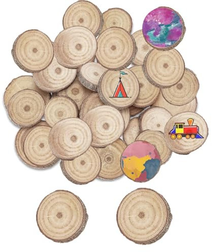 30 Stücke Holzscheiben Klein, 5-6cm Durchmesser Holz Log Scheiben, Runde Naturholz Baumscheiben Ohne Loch, Unvollendete Holzkreise für DIY Basteln Hochzeit Weihnachten Dekoration