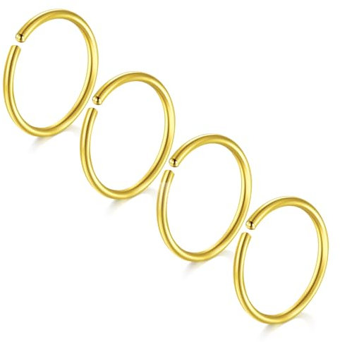 LAURITAMI 4 Stück Nasenpiercing Ring 22G Chirurgenstahl Dünn Nasenpiercing Ring Gold Set,Septum Clicker Ring,Lippe Ohr Nasenpiercing Schmuck 8MM