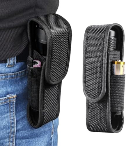 WUSJCOF Taschenlampen Holster, Taktische Taschenlampe Tasche Halter, Nylon Taschenlampe Halter Abdeckung für Taschenlampen von 14 cm bis 16 cm mit Batteriefach Multifunktionale