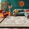 LOBTRMI Teppich Flur, Teppich Wohnzimmer, Bettumrandung Teppich Schlafzimmer, Washable Rug Für Küche Retro Orientalischer Blumenimitat-Kaschmir-Teppich Beige Schwarz, 120 x 180 cm