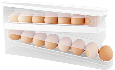 Legpador 2 Schichten Eier Aufbewahrung Kühlschrank, Eierhalter Organizer, Eierbox, EierbehäLter, Eieraufbewahrung, Eierspender Aufbewahrungsbox Automatisch Rollender, hält 12-14 große Eier, Weiß