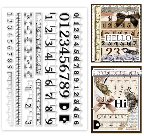 GOMAKERER 1 Stück Transparente Stempel, Vintage Zahlen Lineale Scrapbooking Stempel Messwerkzeug Form Transparente Silikonstempel Für Die Kartenherstellung Dekoration Prägung Album Dekor Handwerk