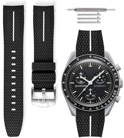 HORACE Bracelet de montre universel 20 mm en silicone LSR à dégagement rapide – Texture premium avec ligne colorée – Compatible Omega x Swatch MoonSwatch