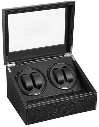 DRAIGERWAY Automatische Uhrenbeweger Box PU Leder Uhrengehäuse mit leisem Motor Netzteil für Automatikuhren (Muster der Krokodile-103E)