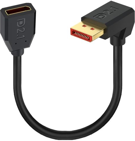 Displayport 2.1 Kabel,90-Grad rechtwinklig DP Stecker auf Buchse Verlängerungskabel, 52Gbps kurze Display Port Kabel Unterstützung 16K@60Hz,8K@60Hz/120Hz,4K@120Hz /144Hz/165Hz/240Hz 15cm (Up)