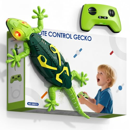HYES Wall Crawler Gecko, Remote Controlled Crawling Lizard | Gecko Wandflitzer mit Fernbedienung, Leuchtenden Augen, Realistisch Roboter Spielzeug Geschenke für Kinder Jungen Mädchen