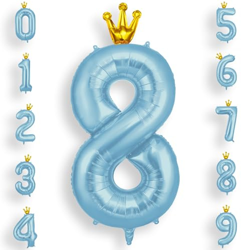 AOOSU Zahlen Luftballon Geburtstag 8 Blau, 40 Zoll Geburtstagsdeko Ballon 8, Riesige Folienballon 8 mit Krone für Mädchen Jungen Geburtstagsparty Deko, Jubiläum 8 Jahre Deko