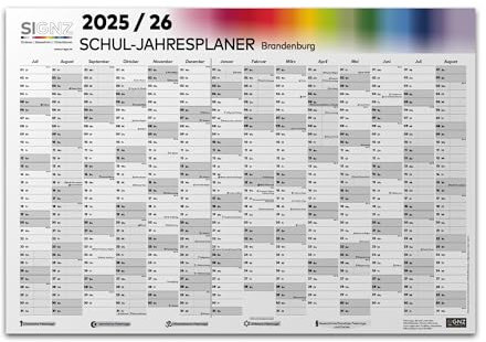 SIGNZ Schulkalender BRANDENBURG 2025-2026, XXL, 98 x 68cm, inkl. Ferien und Feiertagen, CO2-neutral hergestellt, made in Germany
