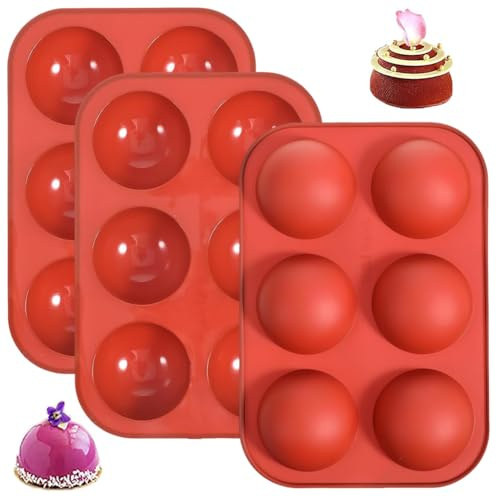 3PCS Stampo Silicone Semisfera,6 Cavità Stampos per Cioccolatini,Stampo Mezza Sfera in Silicone,per Torta,Gelatina,Budino,Cioccolato,Mousse a Cupola Torta