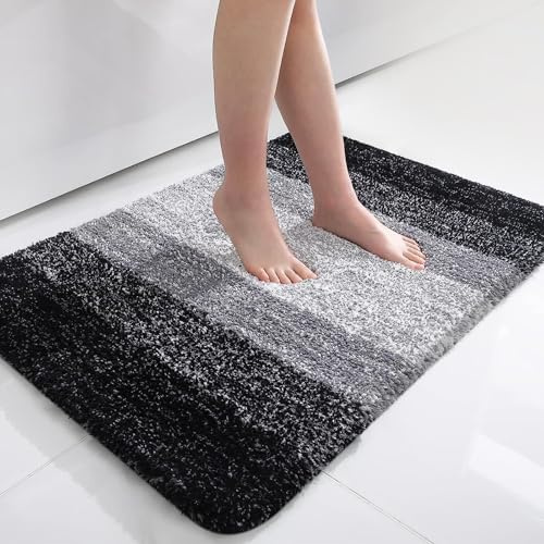 AMFUN Weich Badezimmerteppich 60 * 90 cm, Flauschiger Badezimmerteppich, Badematten, rutschfest Waschbar Flauschige Hochflor Badteppich, Duschvorleger, Dunkelgrau