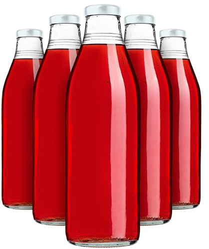 KADAX Saftflaschen 1L, 20 Stück, Glasflaschen mit Schraubverschluss fi43mm, leere Flaschen zum Einkochen, Einmachflaschen zum Befüllen von Saft & Sirup (Weiß)