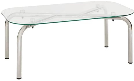 PEGANE Table Basse en Verre Transparent et Pieds en métal chromé - Longueur 110 x Largeur 60 x Hauteur 44,5 cm