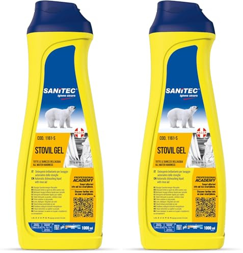 Sanitec STOVIL GEL, Detergente Brillantante per Lavastoviglie, 1000 ml - Effetto Anti-aloni, Protezione Attiva, Ideale per Tutte le Durezze dell'Acqua (Confezione da 2)