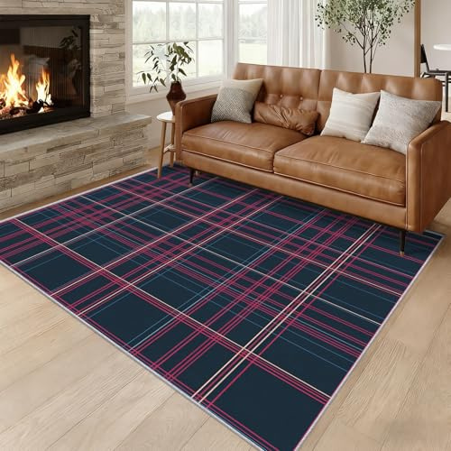 Generisch Teppich Wohnzimmer Tartan, Teppich Gingham Plaid für Schlafzimmer 80x150 cm, Weicher Waschbarer Antirutsch Kurzflor Dekoration Carpet P-&80