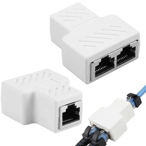 2 Stück LAN Splitter 1 Auf 2 Ohne Strom, 2 Port LAN Verteiler, Rj45 Splitter Adapter Buchse, Netzwerk Verteiler Für Ethernet(Weiß)