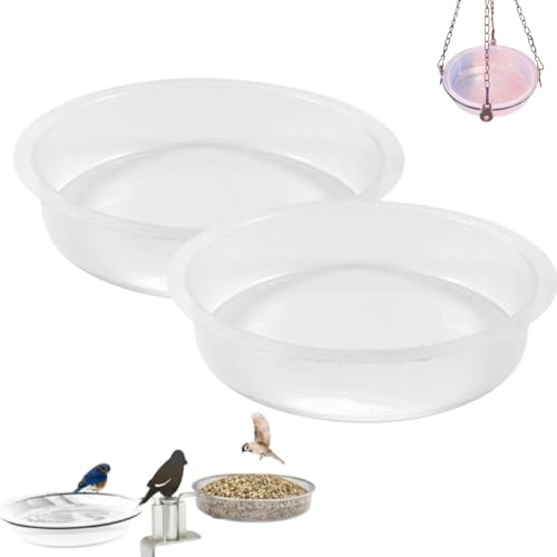 Bird Feeder Station Clear Bird Water Bowl Replacement, Plastic Birds Feeding Station Tray, Outdoor Birds Water Dish Round Birdbath for Garden Supplies (2pcs)