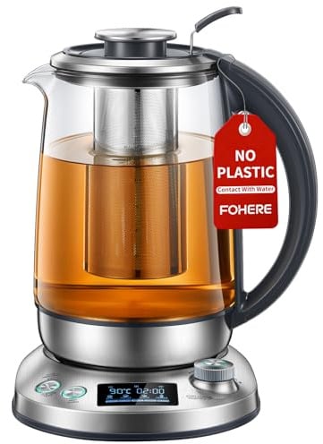 Smart Electric Kettle with 9 Temperature Presets, 1.7L Variable Temperature Glass Kettle with Removable Tea Infuser, 2200W, 2-Hour Keep Warm, Auto Shut-Off, Boil-Dry Protection, BPA-Free, Silver
