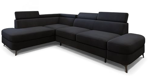 Masseno Ecksofa AVISE MV L-S mit Schlaffunktion L-Form, Klassisch Sofa mit Bettkasten, Wohnzimmersofa, Couch, Soffa, Bettsofa, Couchgarnitur - Schwarz, MATT Velvet 99