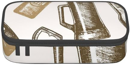 Large Capacity Pencil Case with Compartments, Big Pattern with Glass Bottle Corkscrew Print Pencil Bag Portable Pencil Bag Pen Pouch Organizer for Boys Girls Teen College Students School Adults